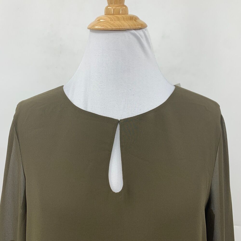 Express Blouse Womens S Small Otter Keyhole Crew Tiered Balloon Sleeves Juliet - Picture 3 of 16